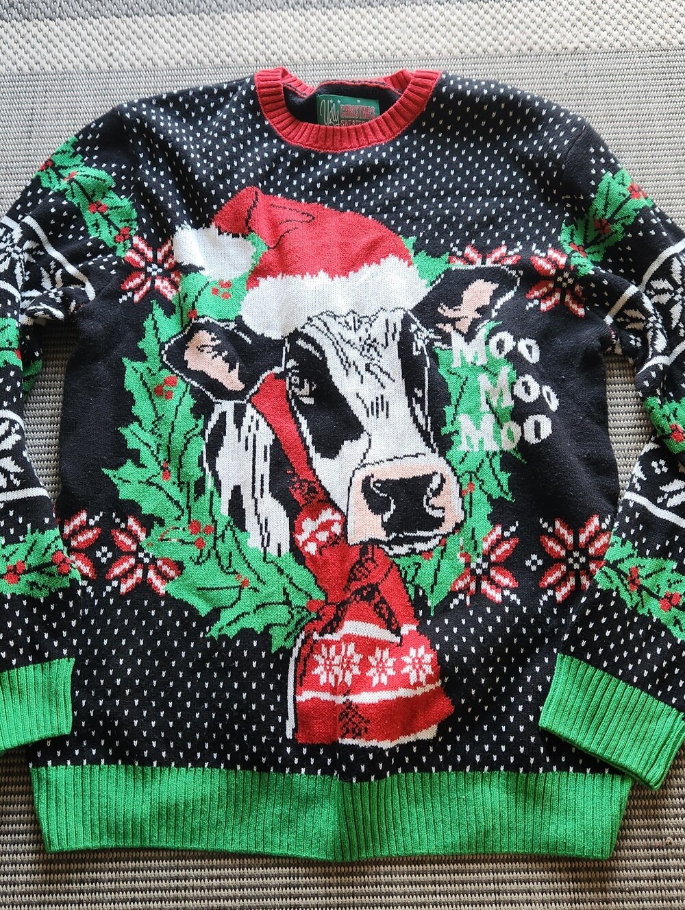Ugly Christmas Sweater Men's XXL Cow Santa Hat Moo Moo Moo Knit Holiday Party 2
